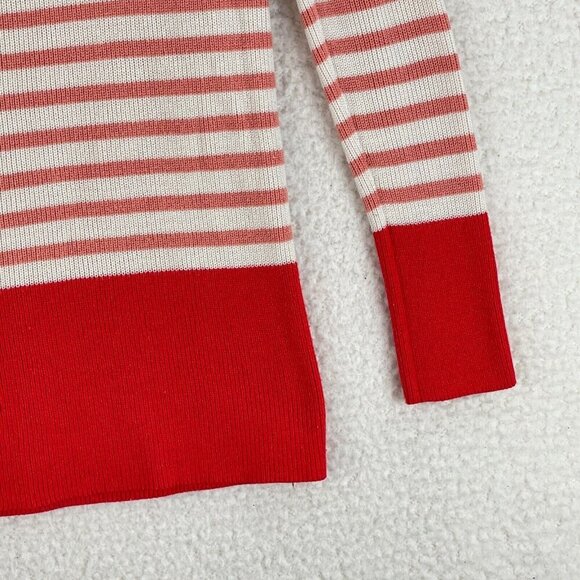 Ann Taylor LOFT Orange Striped Knit Pullover Sweater Womens Crew Neck Size M - Picture 4 of 13